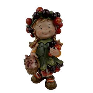 Autumn Harvest Berry Girl Figurine 10.5" Hand Painted Ceramic Thanksgiving Decor
